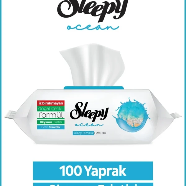 Sleepy Ocean Yüzey Temizlik Havlusu & Mendili Okyanus Esintisi 100 Yaprak | Ferah ve Pratik Temizlik