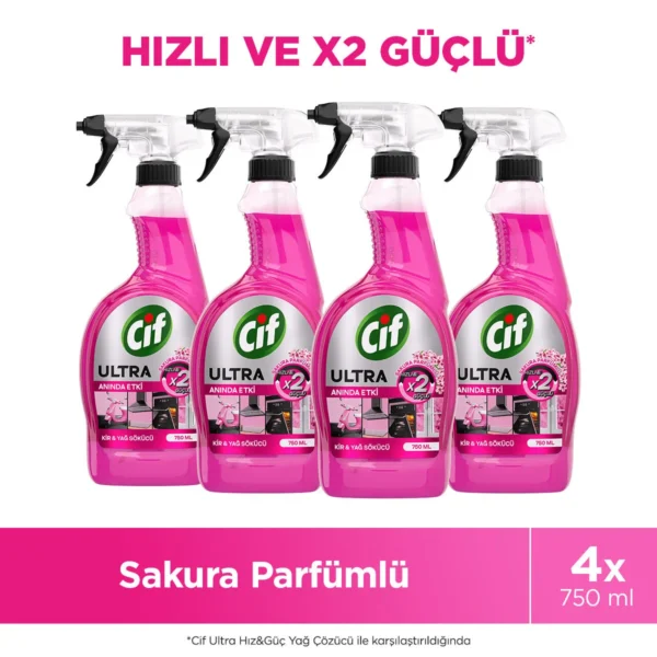 Cif Ultra Anında Etki Kir & Yağ Sökücü Sakura x4 | Güçlü ve Ferah Temizlik